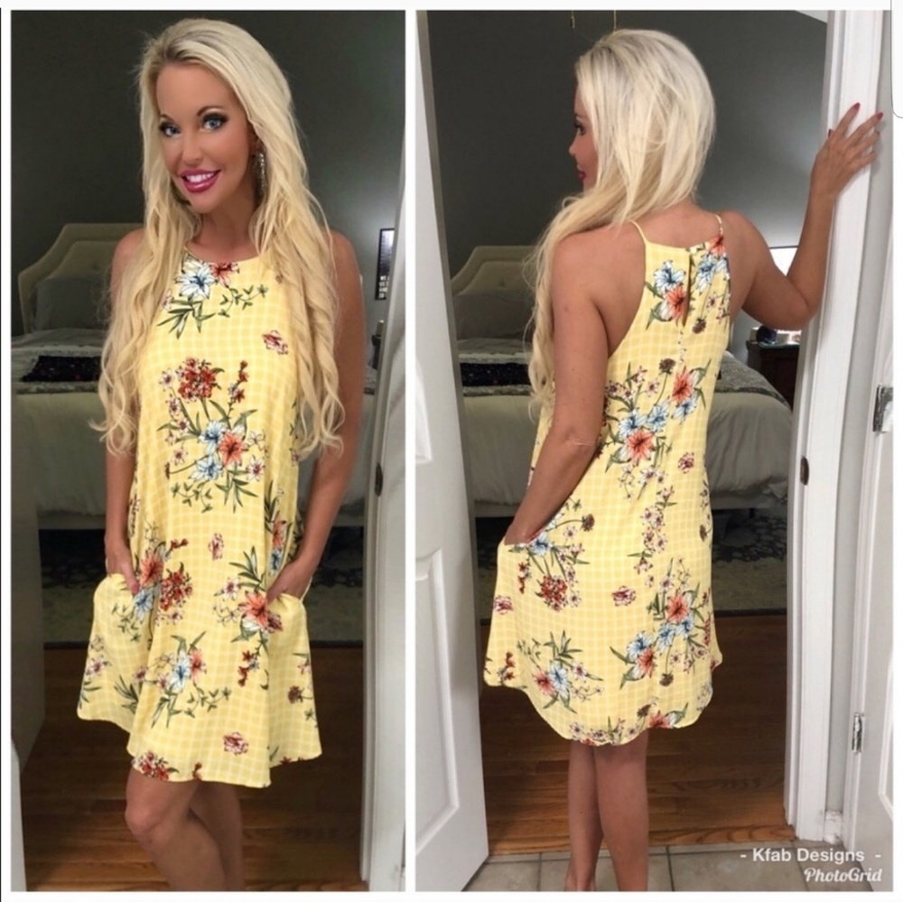 1 left! Yellow floral dress - Picture 1 of 8